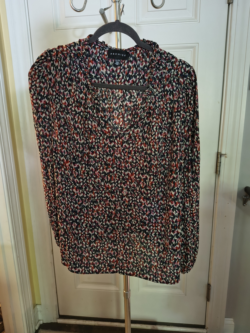 Premise Multi-Color Abstract Print Long-Sleeve Blouse